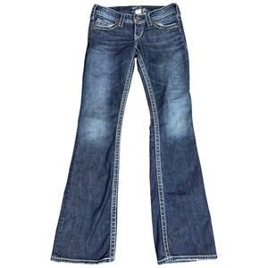 Pioneer Bootcut Jeans Womens 25x31 Blue‎ Denim Cotton Stretch Whiskering Details